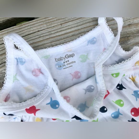 18-24m Girls BABY GAP Fish Pattern Mix Match Set Tunic Tank Top Knit Shorts - Picture 3 of 7